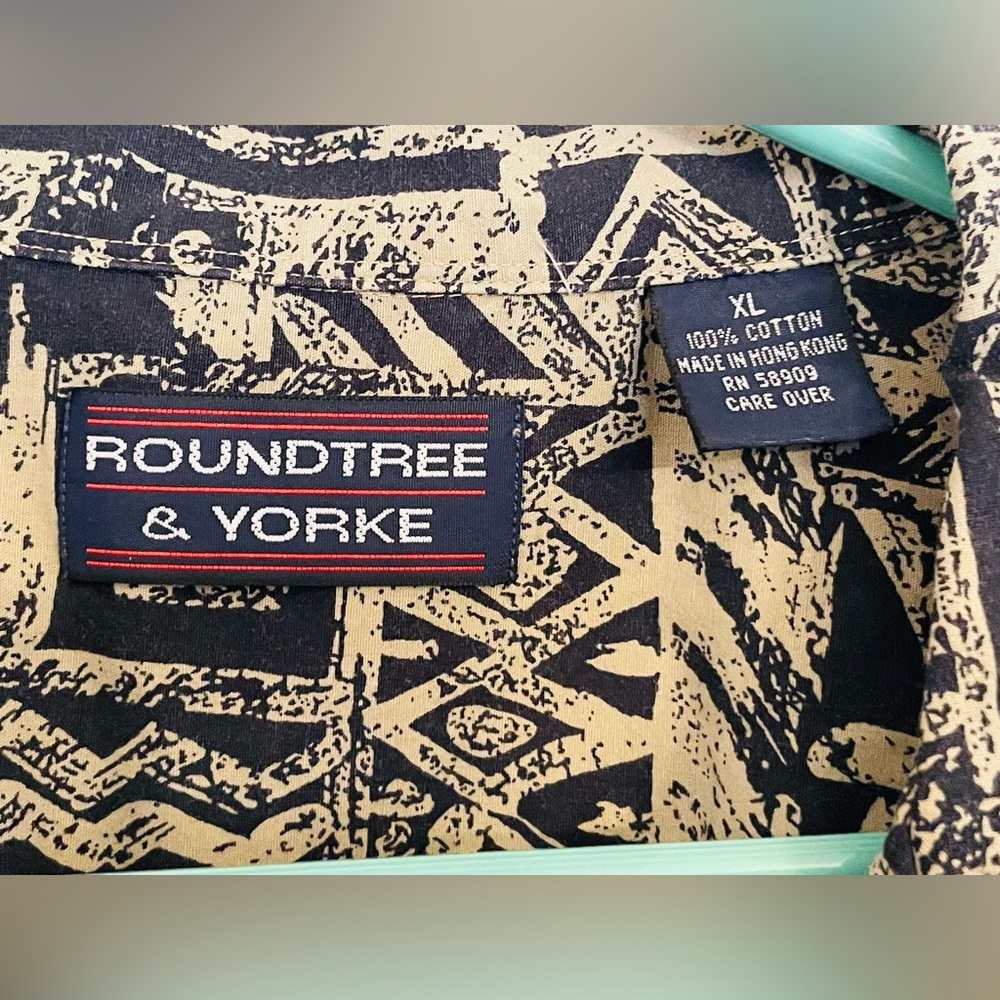 Roundtree & Yorke Vintage Hong Kong Cotton Shirt XL Tribal Geometric Print - Picture 5 of 7